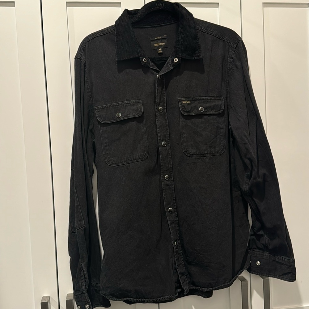 Brixton black denim shirt with black corduroy collar